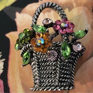 Vintage 1990’s Crystal Rhinestone Flower Pot Brooch By Victorian Trading Co